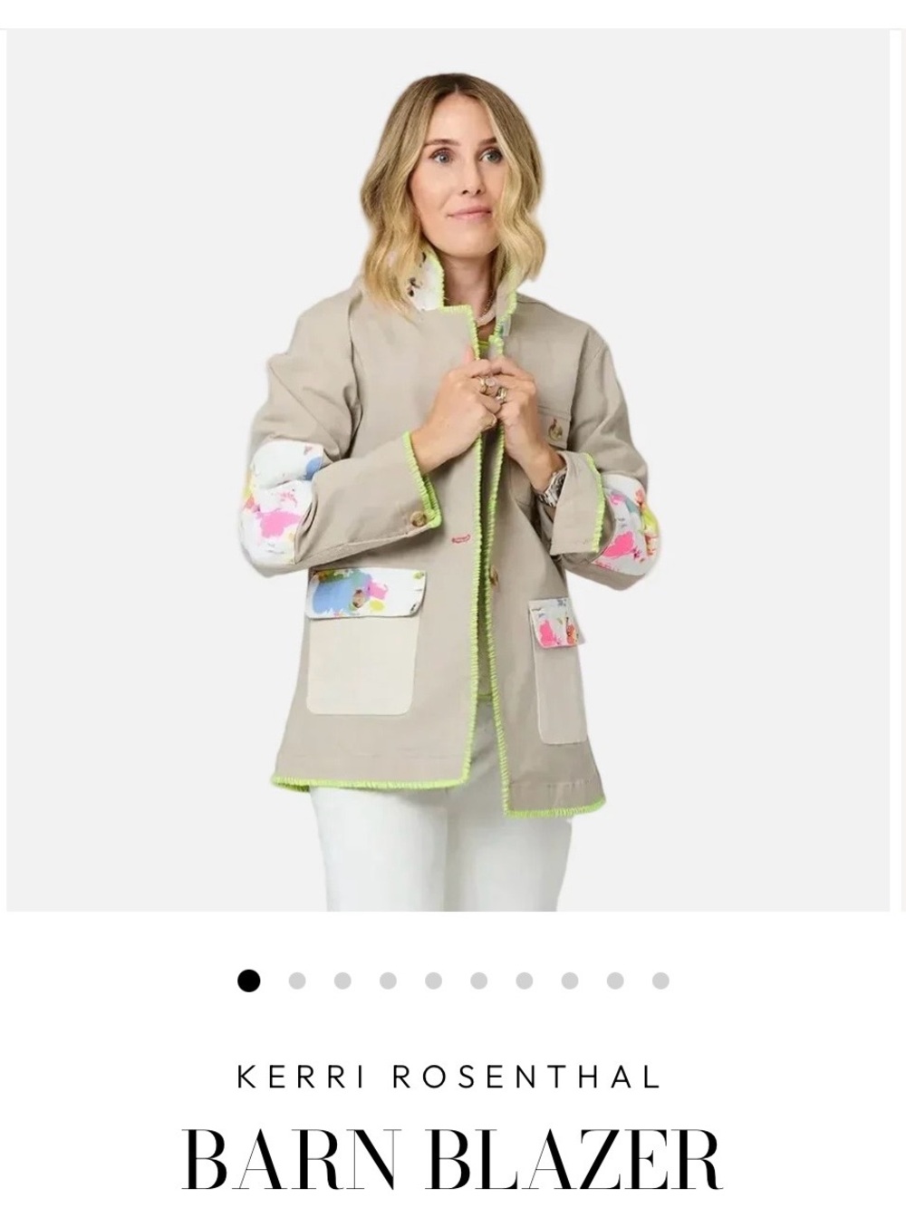 Rosenthal Beige Blazer with Neon Green Trim and Pastel Accents